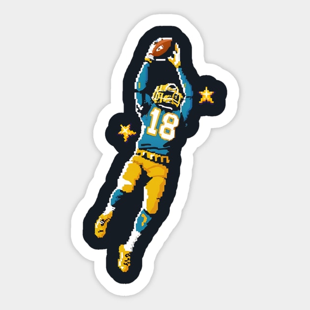 Vintage Pixelated American Football Player Catching Ball Illustration Sticker by Tecnofa